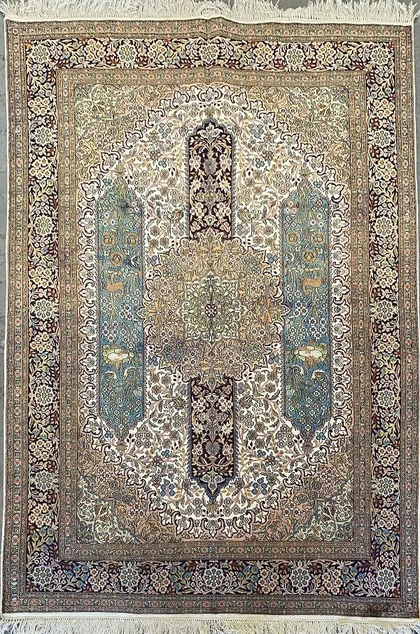 One Of The Kind Kashmiri Hand-Knotted Silk Rug 7'0'' x 5'2"